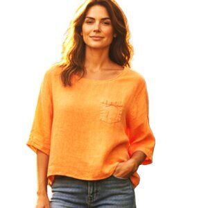 Linen top made in Italy short relaxed fit oversized M chest pocket Bella Amore